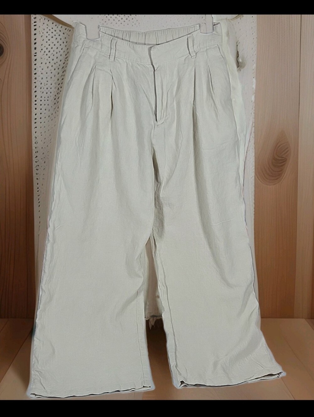 GAP Women's Beige Linen Blend Wide-Leg Pants Pleated Elastic Waist Coastal 8 - Picture 1 of 7